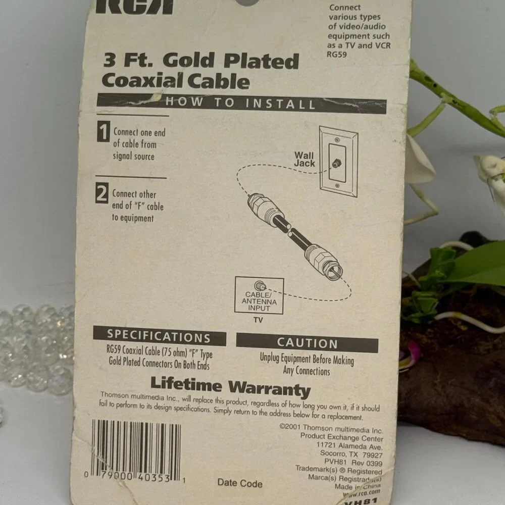 RCA 3 Ft Gold Plated Coaxial Cable 